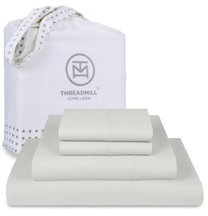 Threadmill ملاءات قطنية فاخرة من Threadmill Supima فاخرة بعدد 1200 خيط، ملاءات ناعمة من القطن بنسبة 100% لسرير بحجم كوين، 4 قطع من ملاءات السرير باللون الرمادي الفاتح، مجموعة ملاءات سرير ذات جيب عميق بجودة فندق 5 نجوم - Image 1